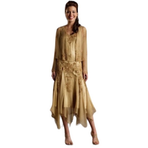 NWT Scala Style 25360 Tea Length Mother of Bride Dress with Jacket Art Deco 14 - Picture 2 of 16